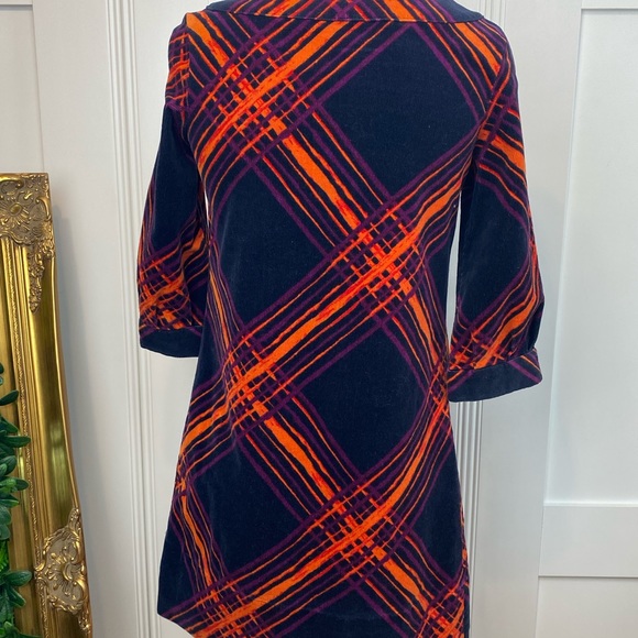 GO International Women's 3/4 Sleeve Plaid Multi Colored Corduroy Dress SZ xs - Picture 4 of 5